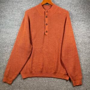 Orvis Wool Sweater Men's Large Brown Waffle Knit Henley Outdoor Warm